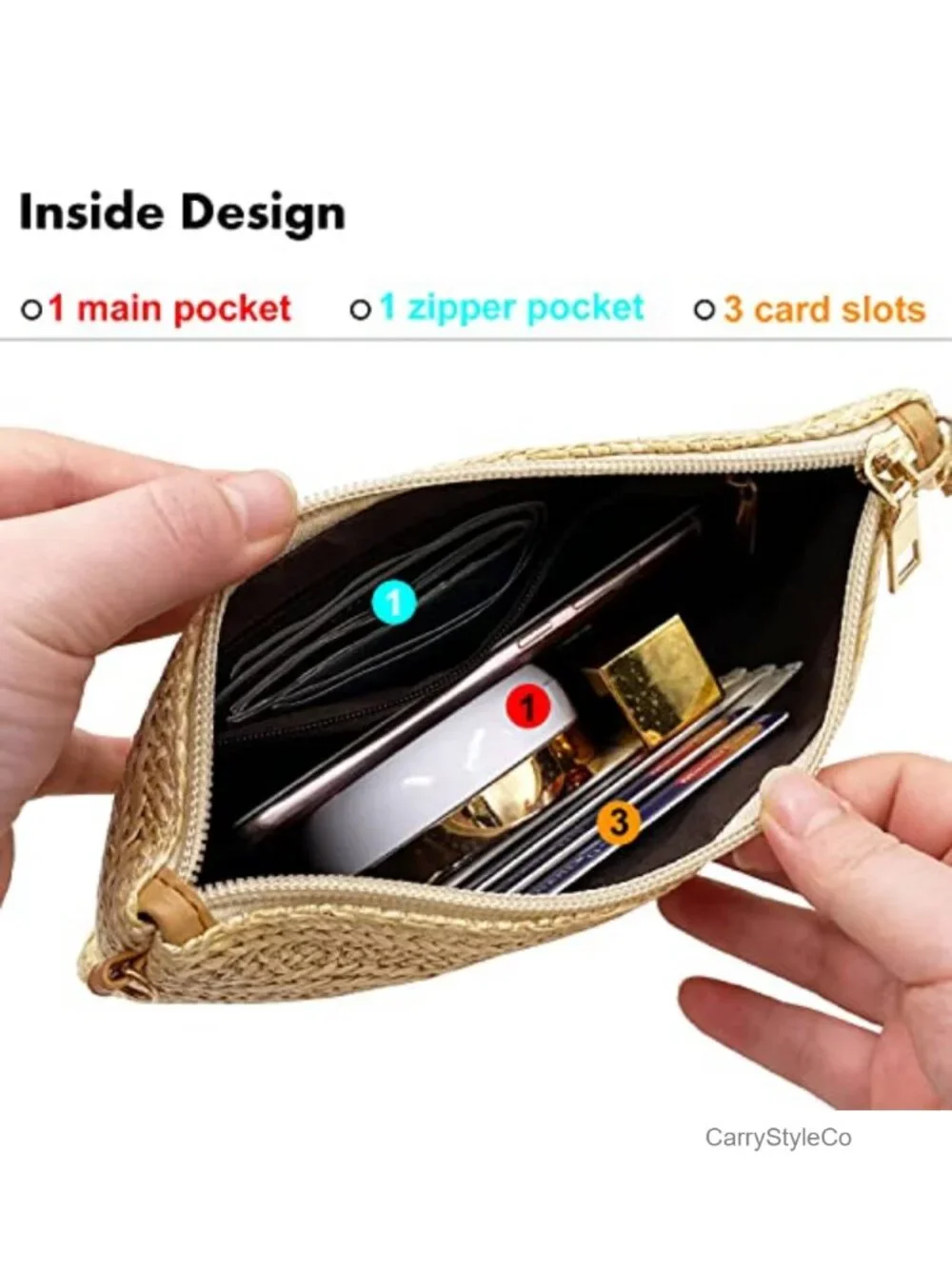Straw Wristlet Crossbody Bag with Detachable Chain Strap